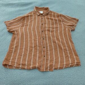 Katin Shirt Mens XXL Short Sleeve Button Up Brown Cotton Linen Striped Outdoor